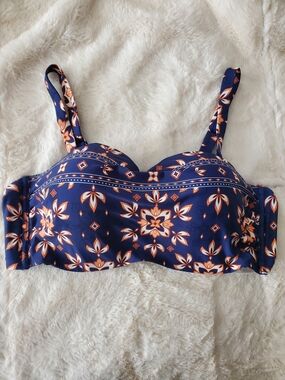 La Vie En Rose Navy Aqua Swim Top D-medium